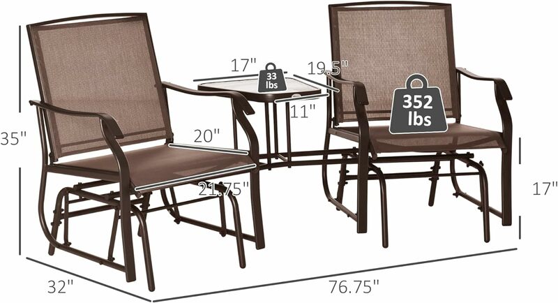 Cadeiras de deslizar ao ar livre com mesa de café, pátio balanço cadeira, balanço Loveseat, sling respirável para quintal, jardim e varanda