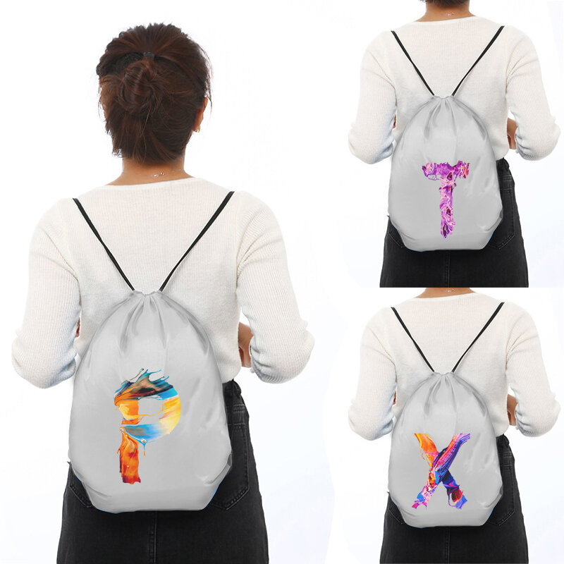 Sacos de corda desenhe carta criativa impressão saco de cordão saco de praia sacos de desporto pacote bolso yoga saco unisex mochila bookbag