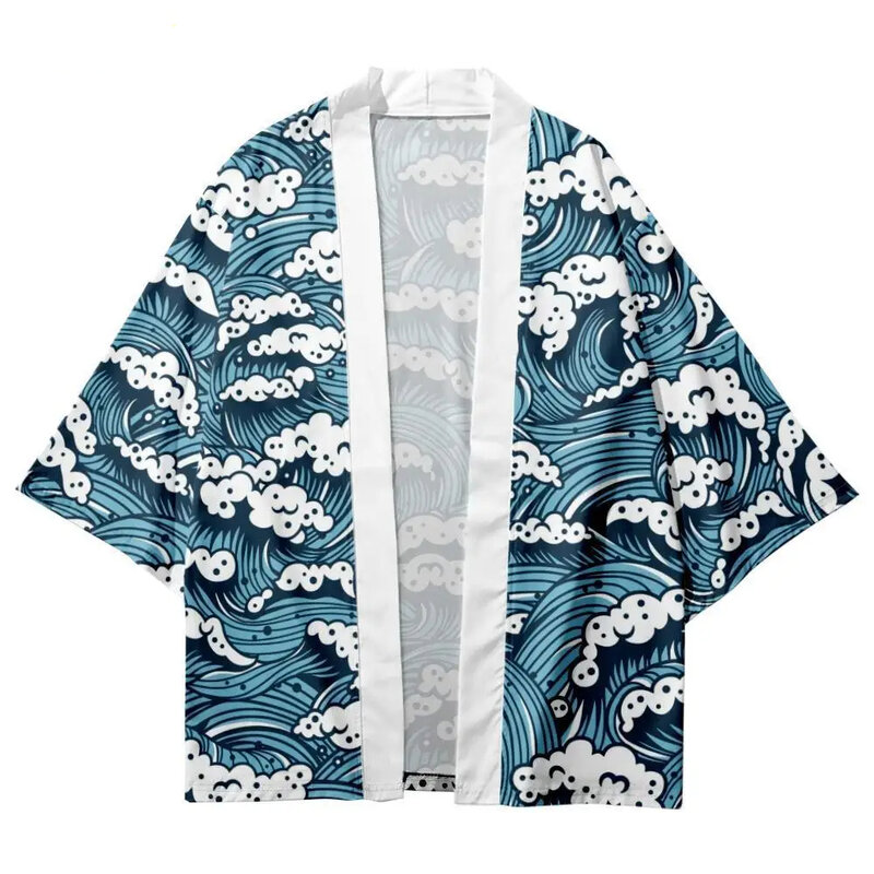 Летнее классическое кимоно с принтом, традиционное японское кимоно, хаори Кардиган для мужчин и женщин, летняя пляжная юката самурая