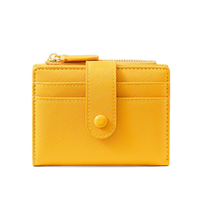 Billetera pequeña de cuero con cremallera para mujer, monedero plegable, tarjetero personalizado, color naranja, mostaza y amarillo