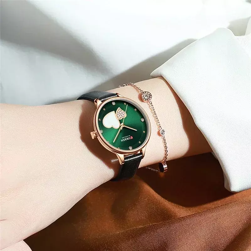 Curren Luxury	Women's	Wrist Watch Rhinestones Gold Fashion Quartz Wristwatches for Women Waterproof Leather Ladies Clock Gifts