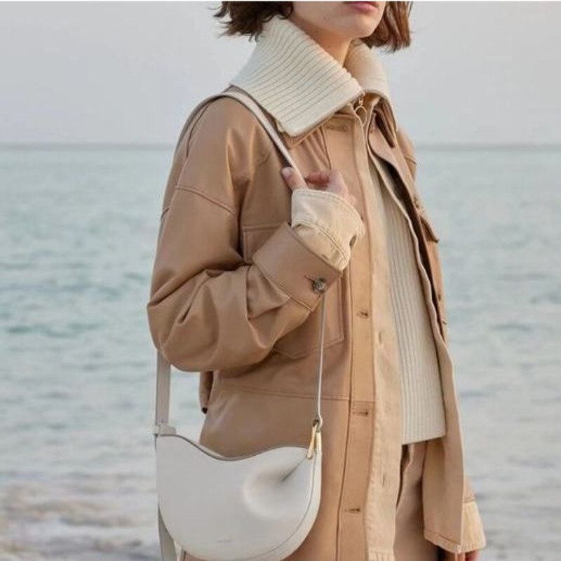 2024 French Pea Bag Genuine Leather Shoulder Bag Luxury Crossbody Bag Niche Luxury Women Purses Handbags Saddle Underarm