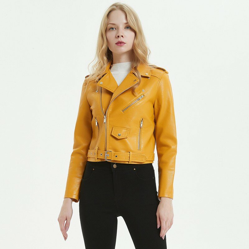 Sucola S-XL nuova primavera Trendable colore brillante giacca in pelle Pu cappotto di buona qualità Ladies Main Street per le donne giacca in pelle Pu