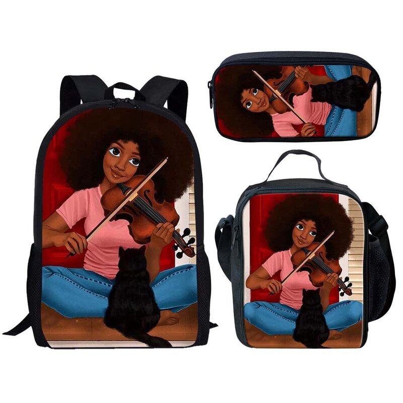 Klassische Mode trend ige lustige afrikanische Mädchen 3d gedruckt 3 teile/satz Schüler Schult aschen Laptop Daypack Rucksack Lunch Bag Bleistift Fall