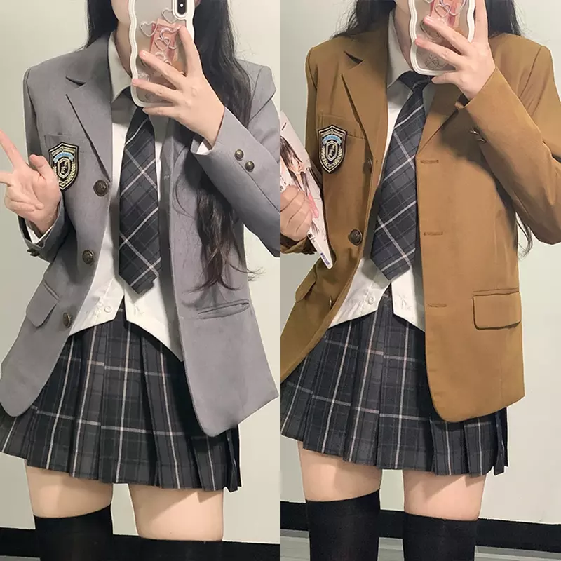 Seragam sekolah Jepang untuk anak perempuan musim gugur & Musim Dingin Blazer panjang banyak warna set rok lipit JK Sailor Tie Anime Cos kostum wanita