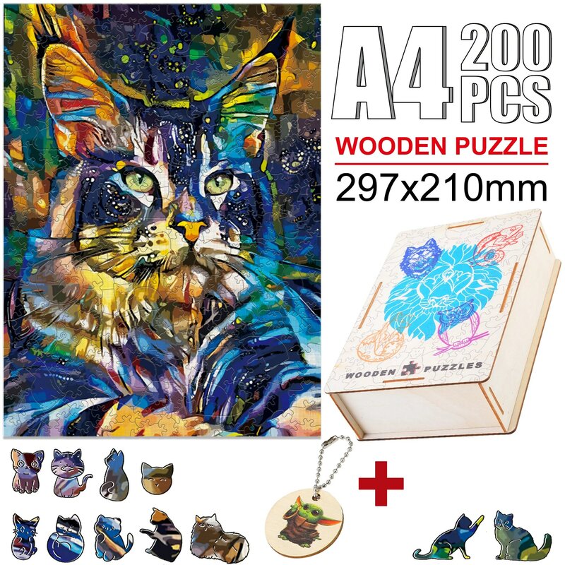 멋진 목재 동물 퍼즐 우아한 모양 키티 퍼즐 게임 어린이 성인, 아름다운 DIY 동물 그리기 나무 장난감 선물