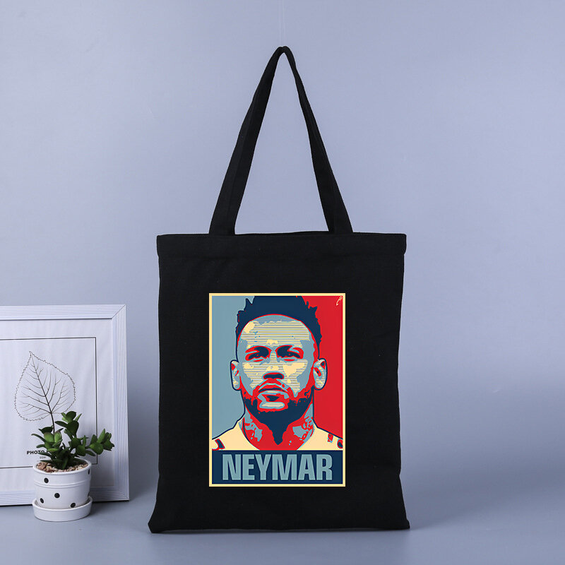 Neymar printed student handbag adult shopping bag casual school bag black storage bag