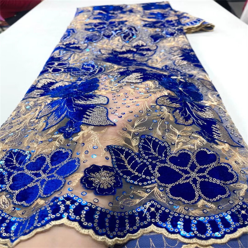 African Velvet Lace Fabric, High Quality Evening Dress, Luxury Sequins Embroidery, Nigerian Fashion, 5 Yards, 2024