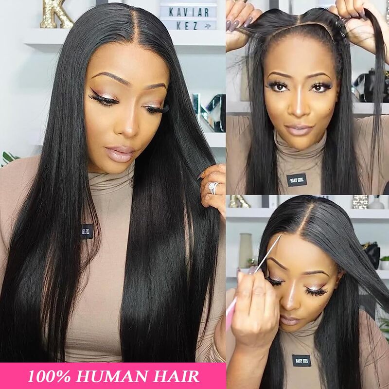 Glueless Wigs Human Hair Pre Plucked Pre Cut for Beginners Straight Lace Front Wigs Human Hair No Glue 180% Density Glueless Wig