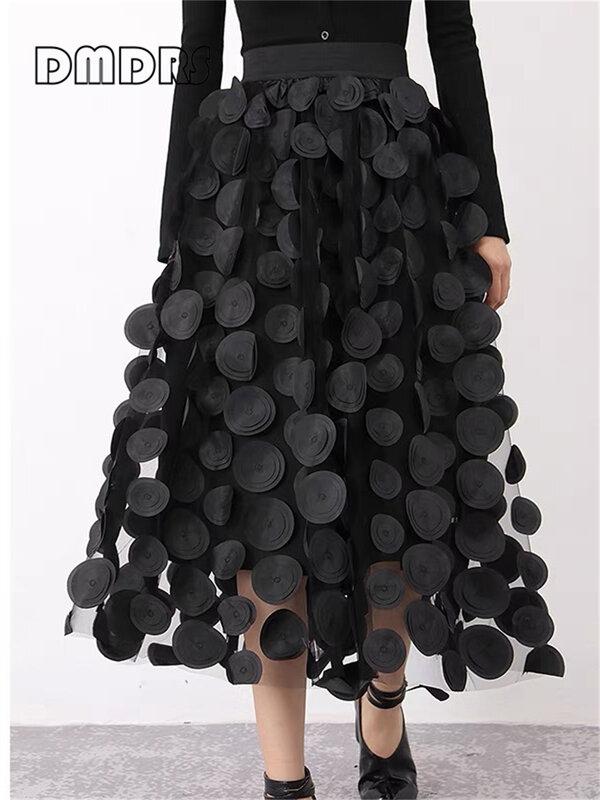 Новинка лета 2024, модная юбка из тюля для женщин, черное платье макси, женские повседневные юбки