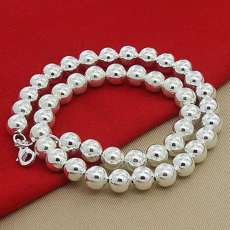 Lihong 925 Sterling Silber 4mm/6mm/8mm/10mm glatte Perlen Kugel kette Halskette für Frauen Männer Modeschmuck