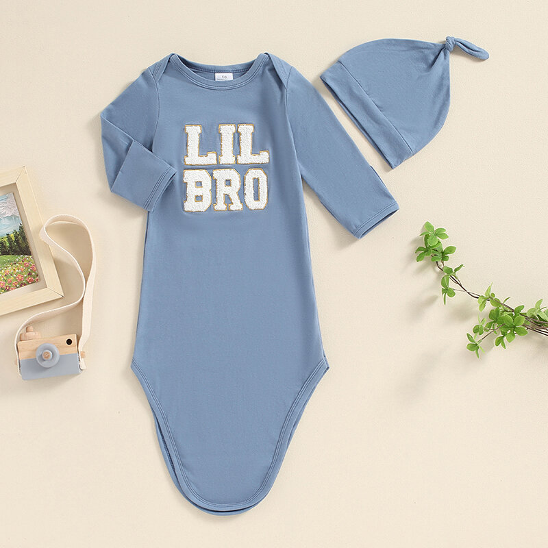 VISgogo Baby abito annodato con cappello manica lunga lettera ricamo neonato Sleeper sacco a pelo Cap Set per ragazzi e ragazze