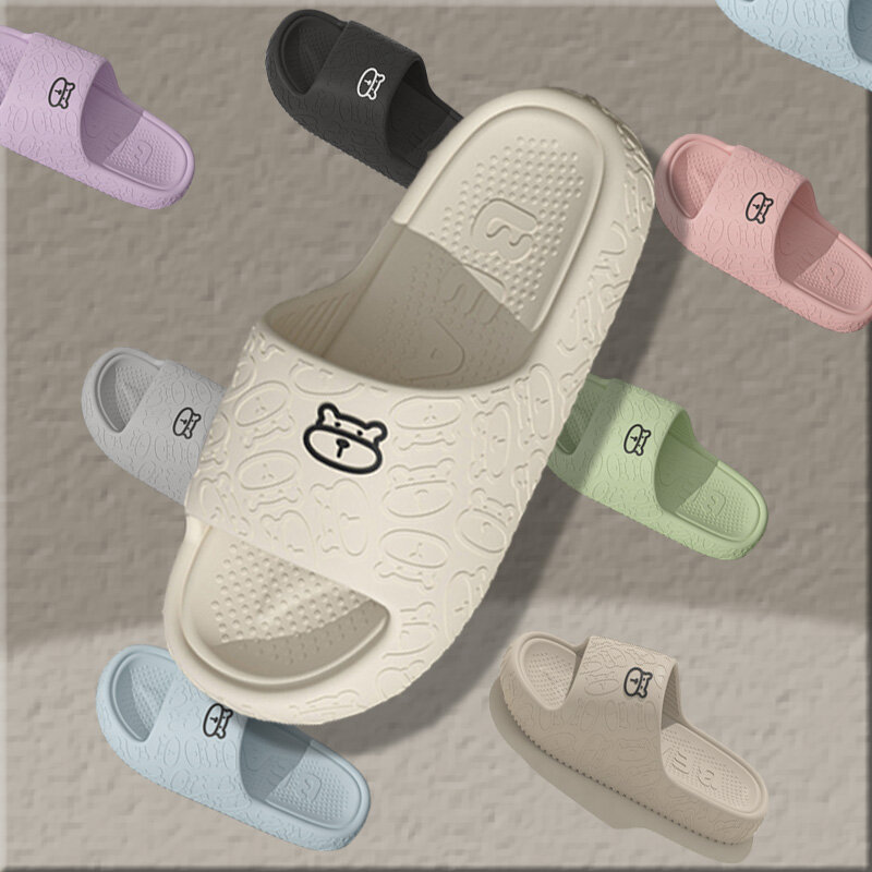Zapatillas de baño con plataforma antideslizante para mujer, chanclas de dibujos animados de oso, sandalias de playa para interiores y exteriores, verano, 2024