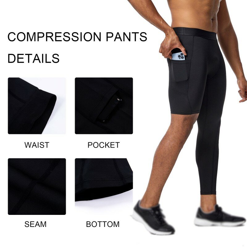 Men Compression Tight Leggings Quick Dry Running Sports Pants Workout Training Jogging Sports Trousers Elasticity Sweatpants