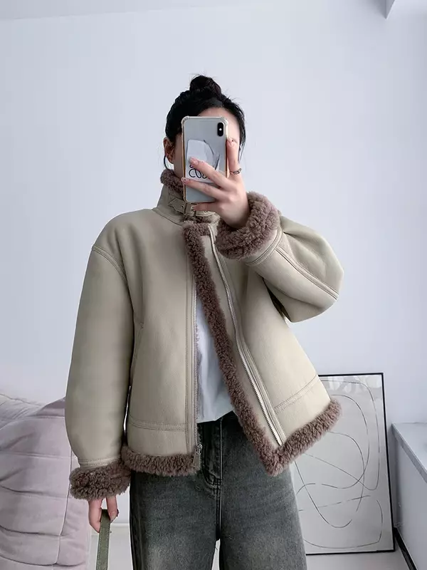 Женская уличная куртка с овчиной Tajiyane, зимние меховые пальто, повседневное 2023 шерстяное пальто, мотоциклетная верхняя одежда, 100%