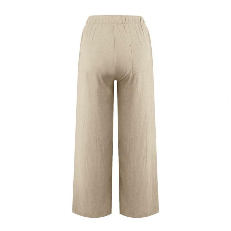 Pantalones de pierna ancha para mujer, pantalones elegantes con bolsillos de cintura elástica con cordón, informales y cómodos, de verano