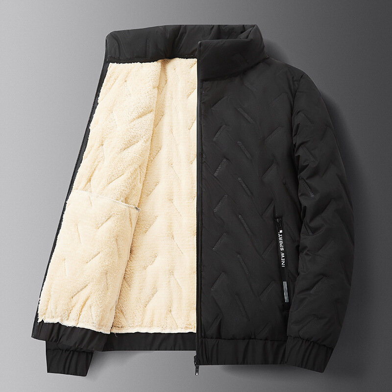 Jaqueta grossa de algodão masculino, gola em pé, casaco curto, à prova de vento, quente, inverno