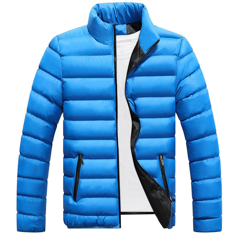 Blusão acolchoado de algodão masculino, jaqueta de manga comprida, monocromática, enchimento fofo, zíper, à prova de frio, outono, inverno, 2022
