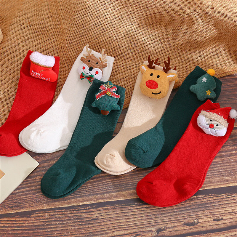 Meias de Natal criativas para crianças, meias do meio do tubo fofas e engraçadas, alces, boneco de neve, Papai Noel, feliz ano novo, presente de Natal, meninos e meninas