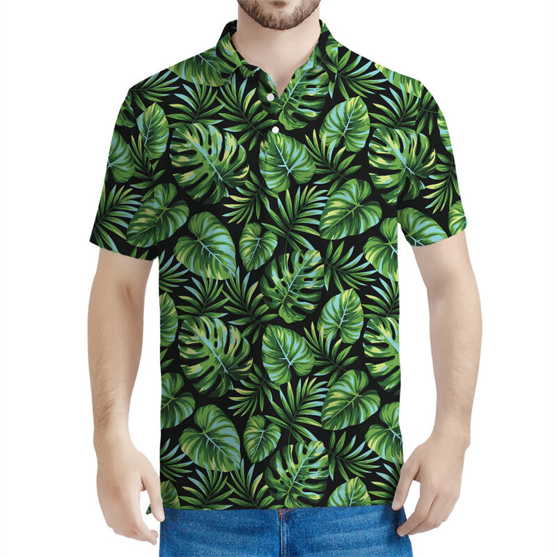 Blossom Tropical Leaves Pattern Polo Shirt Men 3D Printed Hawaiian T-shirt Summer Streetwear Short Sleeve Tops Lapel Tee Shirts