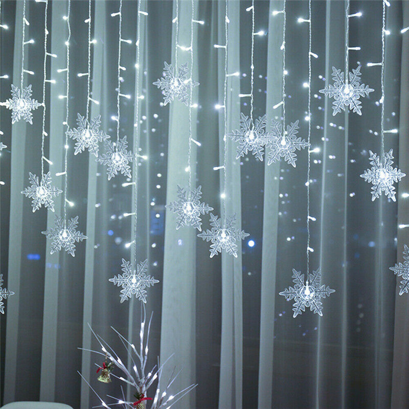 عيد الميلاد ندفة الثلج LED سلسلة أضواء وامض أضواء الستار ضوء مقاوم للماء عطلة حفلة عيد الميلاد الديكور الجنية ضوء