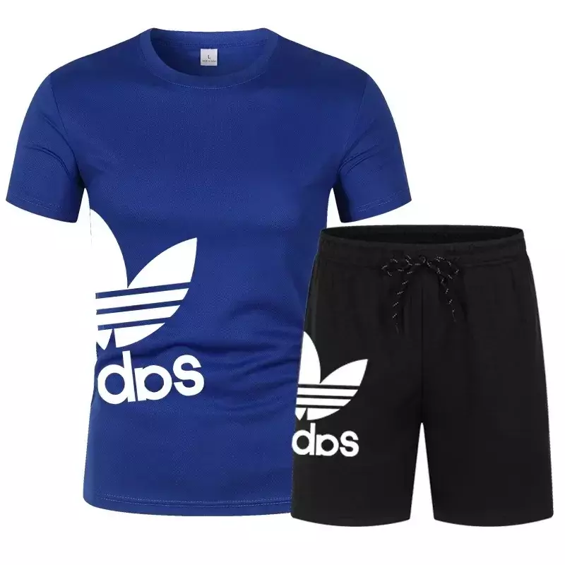 2024 New Men's Sportswear Summer Suit Men's Fitness Suit Sports Suit Short-sleeved T-shirt + Shorts Quick-drying 2-piece Print