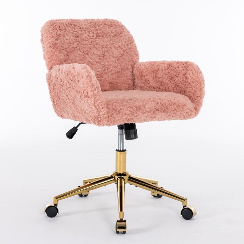 A&A Furniture Office Chair,Artificial rabbit hair Home Office Chair with Golden Metal Base,Adjustable Desk Chair Swivel Office C