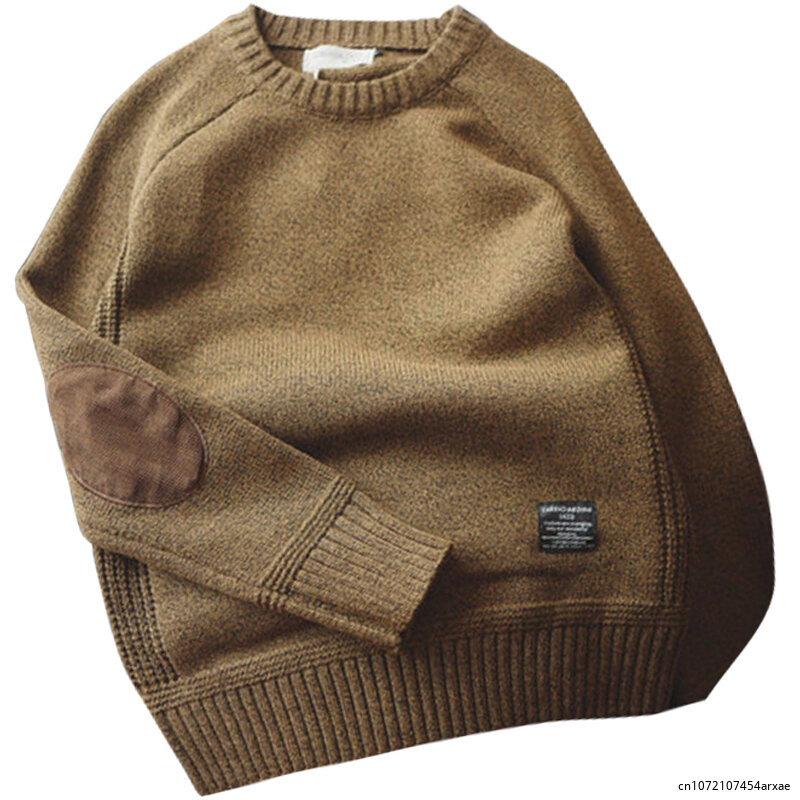Suéter de punto con diseño de parches para hombre, ropa de calle Harajuku, cuello redondo, informal, de gran tamaño, 2023