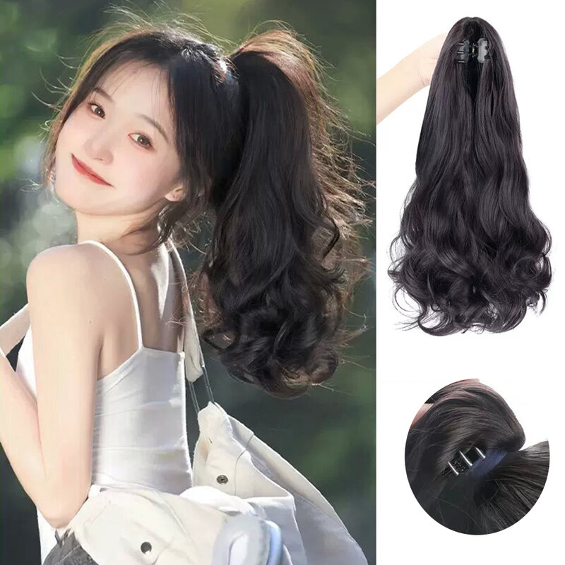 ALXNAN Synthetic Long Curly Hair Claw Ponytail Wig  Natural Color Curly Hair False Ponytail Fluffy Hair