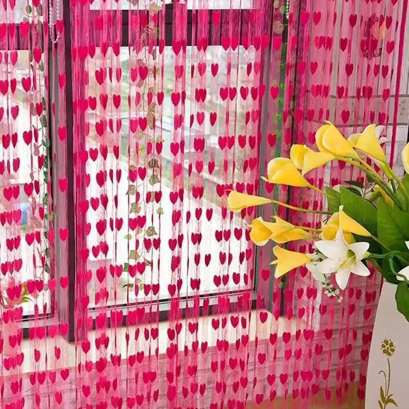 FNGZ 샤워 커튼 정리 프로모션, 귀여운 문짝 커튼, 술 라인 스트링 커튼, 창문 하트 룸 욕실 제품, 인기 핑크