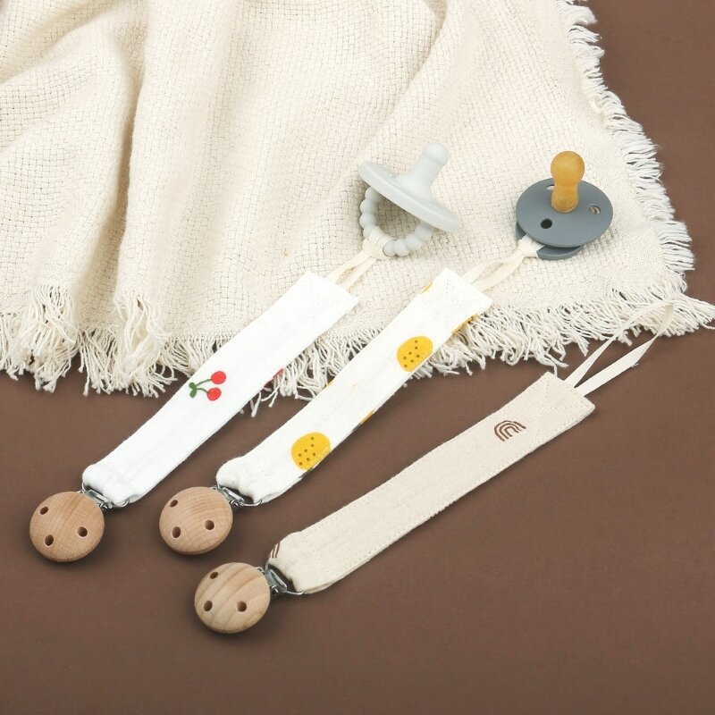 3pcs Cotton Babies Teething Toy Wood Teether Pacifier Clip for Infant Baby