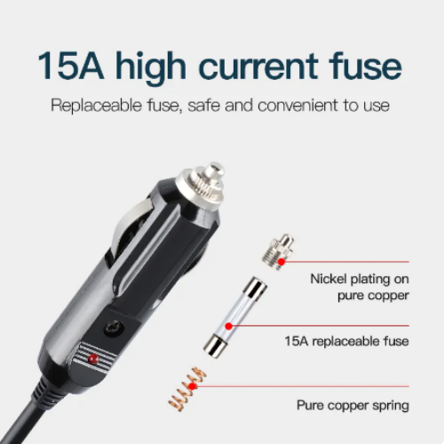 12V-24V Car Male Plug Cigarette Lighter Socket Adapter Power Cord Alligator Clip Battery with Extension 20A Fuse LED Indicator