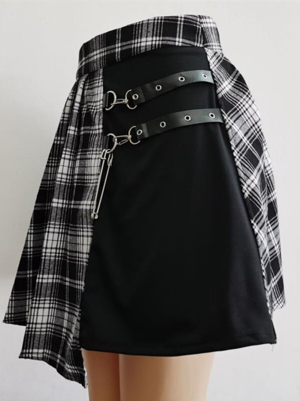 Jupe plissée à carreaux taille haute pour femmes, jupe punk gothique, coutures sous-culture, Harajuku, noir, blanc, mince, été, nouvelle mode, Y2K