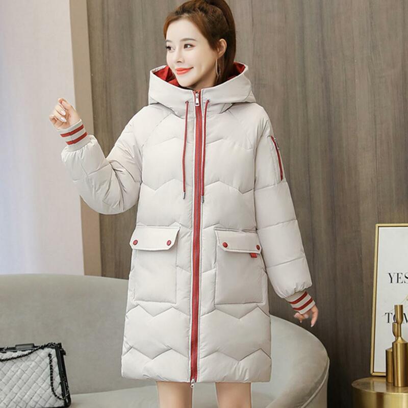 Зимнее женское пальто с хлопковой подкладкой, пальто с длинным рукавом и капюшоном, утепленная Свободная верхняя одежда на молнии средней длины, куртка, уличная одежда
