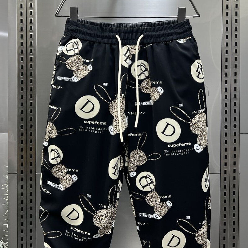 Pantalones Haren de cintura elástica para hombre, ropa con estampado de letras Y2K, bolsillos, Patchwork, cordón, combina con todo, moda de verano, novedad