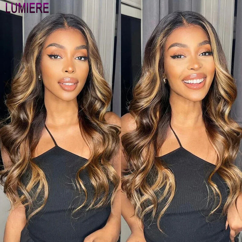 Lumiere Highlight 13x4 Lace Front Human Hair Wig Body Wave P4/27 Ombre Brown Hd Transparent Remy Lace Frontal Wig For Women