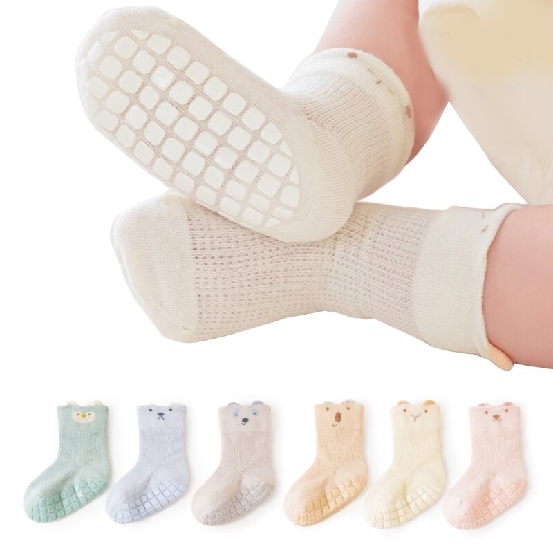 K5DD 3 paia/set calzini da pavimento antiscivolo per neonati, bambini piccoli che imparano a camminare, calzini da cartone
