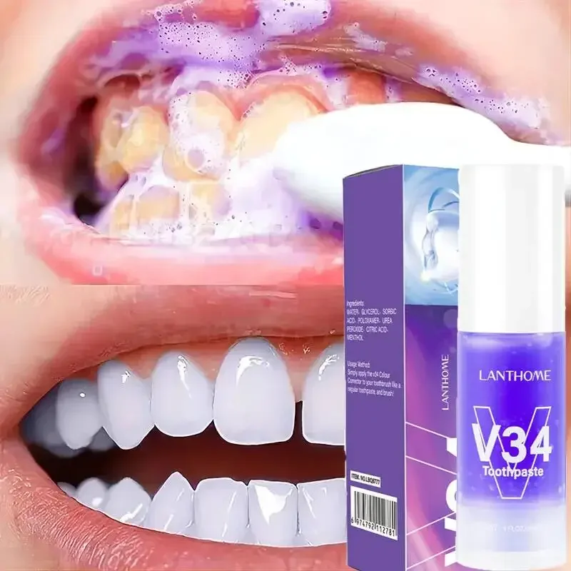 Pasta de dientes blanqueadora V34, tiras blanqueadoras de dientes 5D, higiene bucal, herramientas de blanqueamiento Dental, aliento fresco, cuidado de odontología