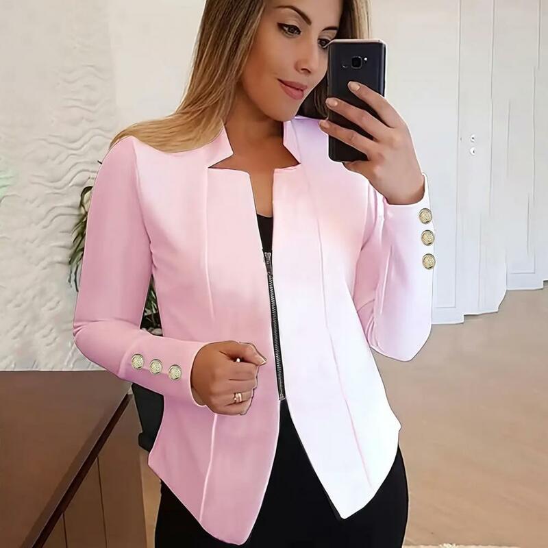 Women Casual Suit Jacket Professional Women's Slim Fit Business Suit Coat with Notched Collar Zipper Placket Solid for Workwear