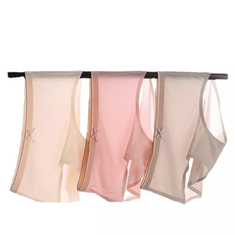 Summer Ultra Thin Naked Seamless Ice Silk Underwear Women's Antibacterial Crotch Translucent Mid-waist Briefs