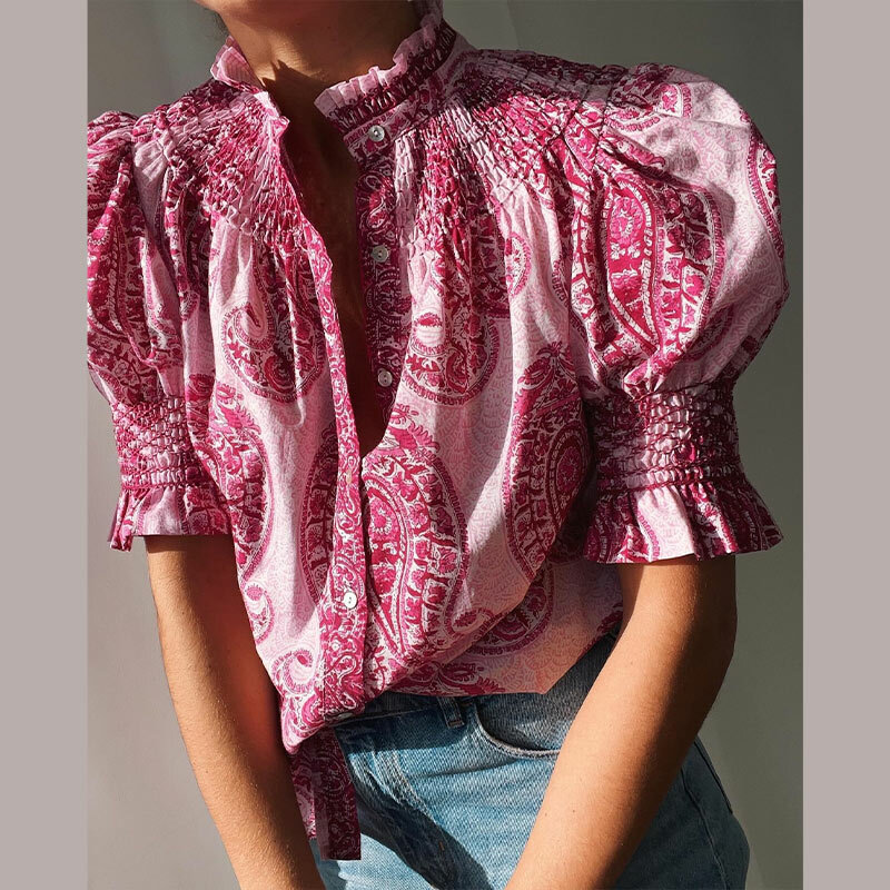 Damskie modny nadruk sznurowane T-Shirt eleganckie luźne, luźne, okrągłe dekolty z długim rękawem 2024 wiosenne lato damskie Streetwear