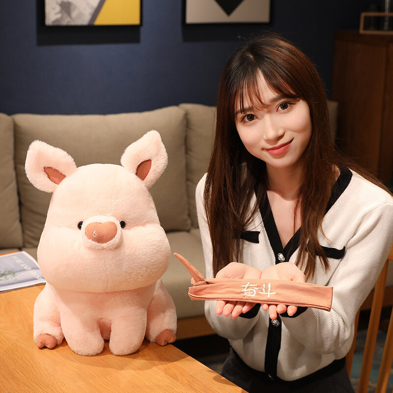 Juguete de peluche de cerdo sentado gordo redondo lindo para niños, animales de peluche Kawaii, juguetes de peluche de lucha Come On Piggy, muñeca de Anime suave, 26 cm, 38 cm, 50cm