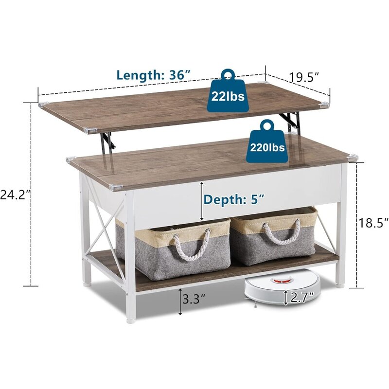 36 "Lift Top Couch tisch mit kostenlosen Stoff Aufbewahrung behälter weiß Walnuss Rahmen kleine moderne Stil Esstische setzt Ende der Tische