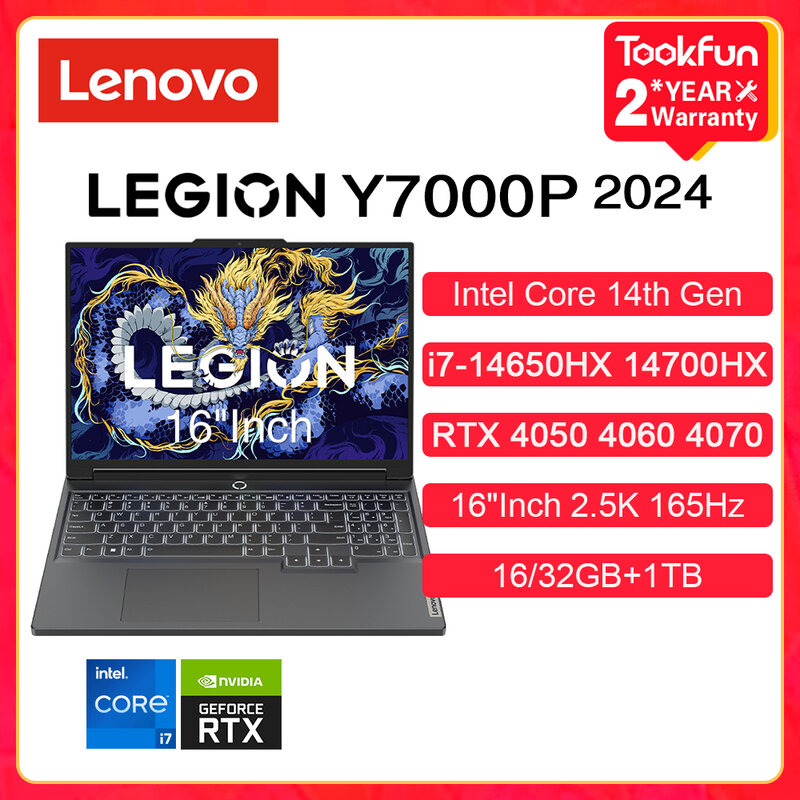 Lenovo legion y7000p 2,5 gaming laptop intel i7-14650HX 14700hx nvidia rtx 165 16 "zoll k hz gamer pc notebook