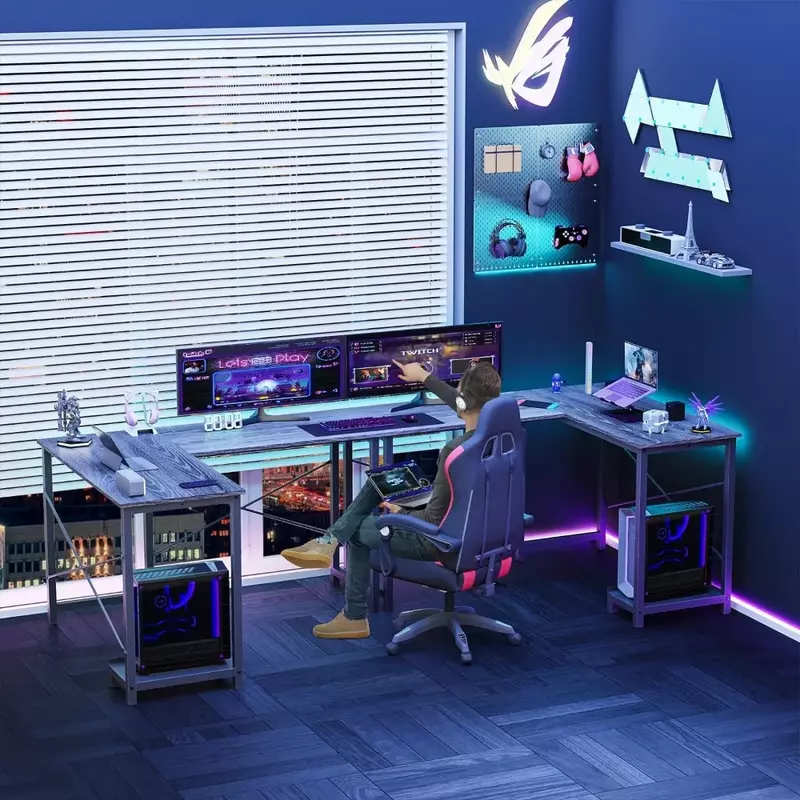 L 자형 컴퓨터 책상, 목재 코너 PC 게임 테이블, 홈 오피스 작은 공간용 측면 보관 가방, 흰색