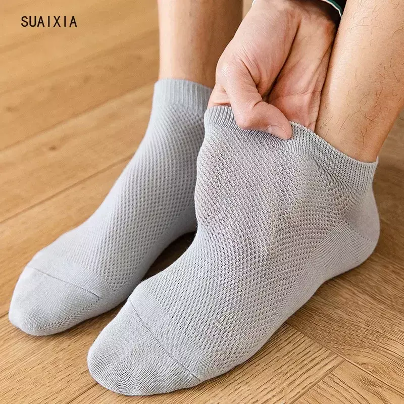 ถุงเท้าผ้าฝ้ายเนื้อเรียบสำหรับผู้ชายถุงเท้าแบบตาข่ายระบายอากาศได้ถุงเท้าข้อต่ำข้อต่ำสำหรับฤดูร้อน