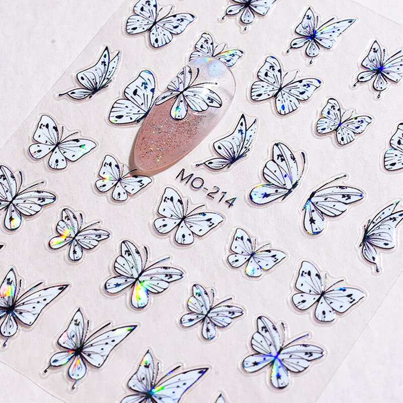 Minimalista e realista branco borboleta etiqueta do prego, 3D Manicure decalques, Art Design, acessórios de decoração, auto-adesivo