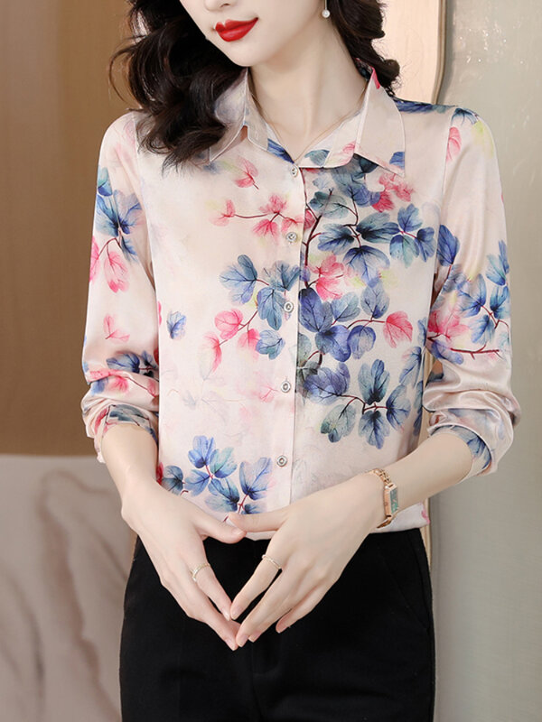 Fashion Woman Blouses 2023 Office Lady Silk Shirts for Women Print Elegant and Youth Woman Blouses Vintage Tops Clothing Female
