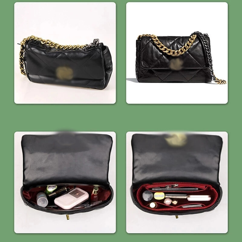 Bolso de mano con solapa Chanel19, bolsa de inserción de tela de fieltro, organizador de maquillaje, bolso de viaje, monedero interior, bolsas de cosméticos