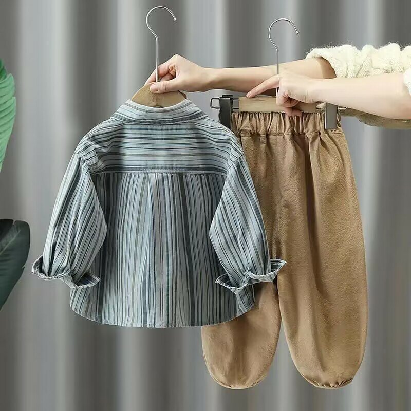 Set pakaian bayi laki-laki, Atasan kemeja katun celana musim semi musim gugur, 2 potong setelan untuk 0-9 tahun pakaian olahraga kasual anak-anak